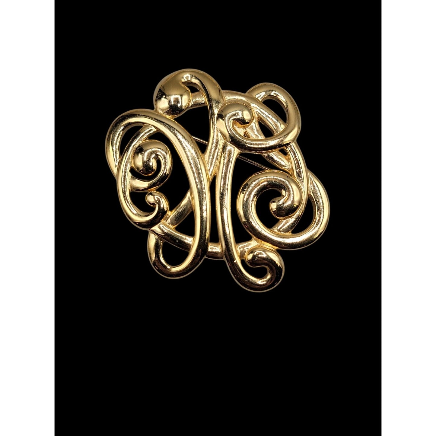 Large Knot Brooch Polished Gold Tone Abstract Vintage Swirl Pin Unmarked