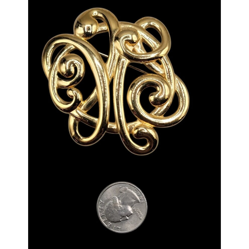 Large Knot Brooch Polished Gold Tone Abstract Vintage Swirl Pin Unmarked