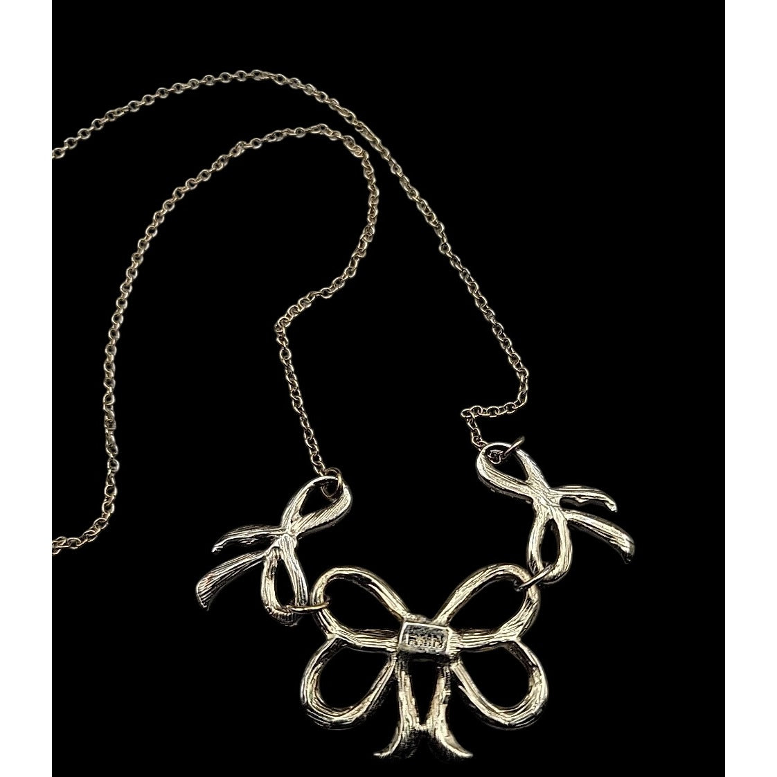 Vintage Roman Triple Bow Necklace Gold Tone Yellow Crystals 18" Chain Signed
