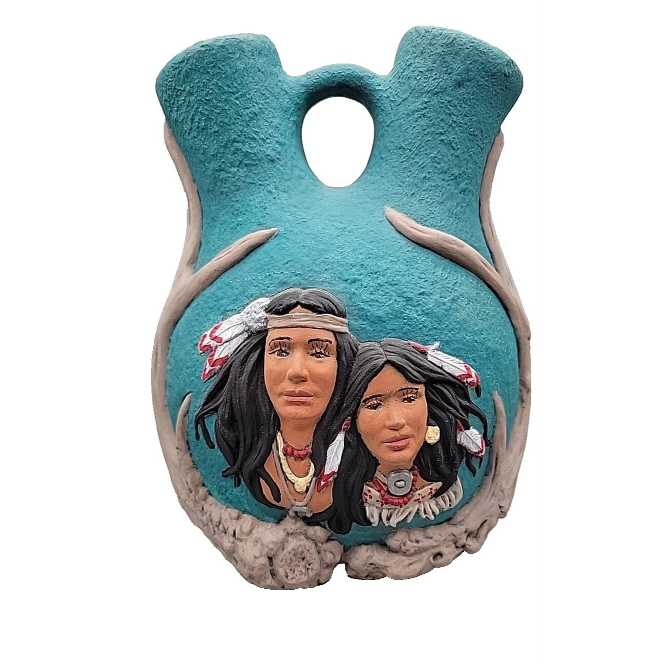Navajo Wedding Double Sided Speak Vase Ceramic Handcrafted Vtg Raised Relief 8"