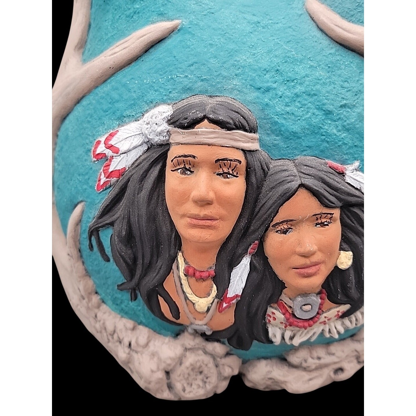 Navajo Wedding Double Sided Speak Vase Ceramic Handcrafted Vtg Raised Relief 8"