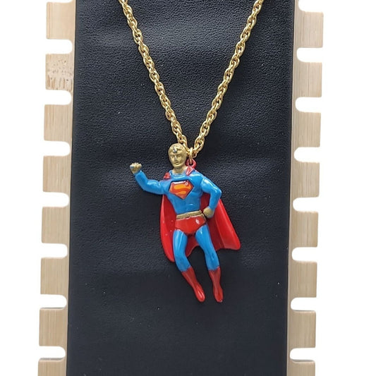 Superman Pendant Necklace DC Comics 22" Gold Tone Chain VTG 1978 Super Hero