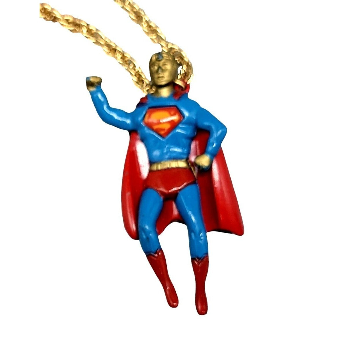 Superman Pendant Necklace DC Comics 22" Gold Tone Chain VTG 1978 Super Hero