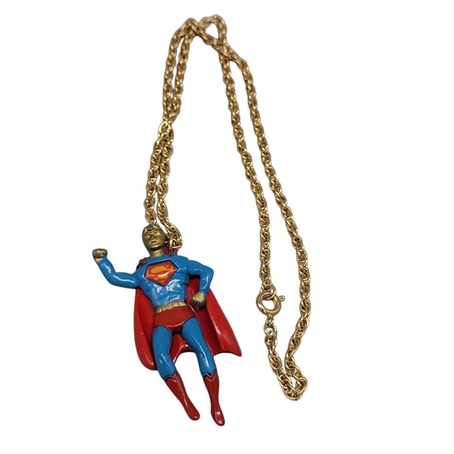 Superman Pendant Necklace DC Comics 22" Gold Tone Chain VTG 1978 Super Hero