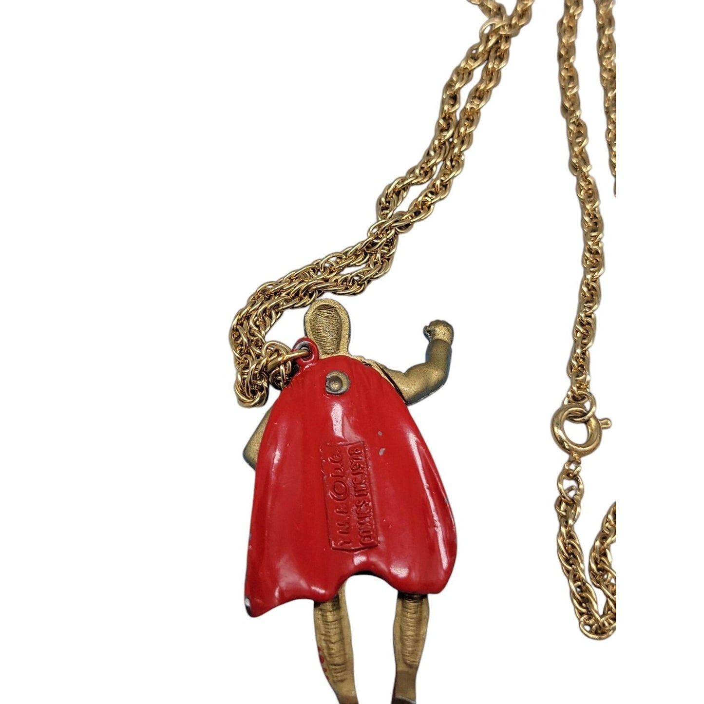 Superman Pendant Necklace DC Comics 22" Gold Tone Chain VTG 1978 Super Hero