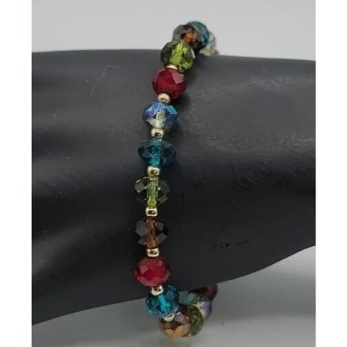 Gorgeous Multi-Colored Faceted Glass Bead Bracelet Stunning High Quality Beads