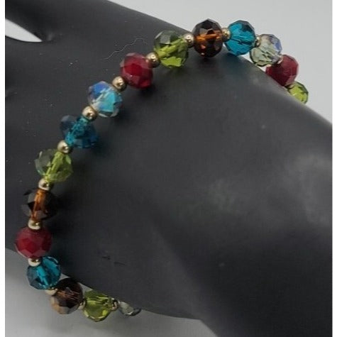 Gorgeous Multi-Colored Faceted Glass Bead Bracelet Stunning High Quality Beads