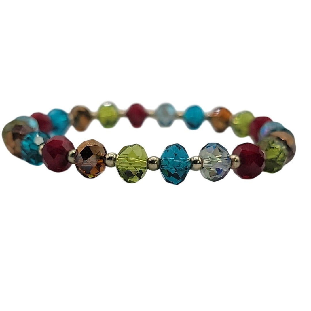 Gorgeous Multi-Colored Faceted Glass Bead Bracelet Stunning High Quality Beads