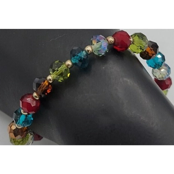 Gorgeous Multi-Colored Faceted Glass Bead Bracelet Stunning High Quality Beads