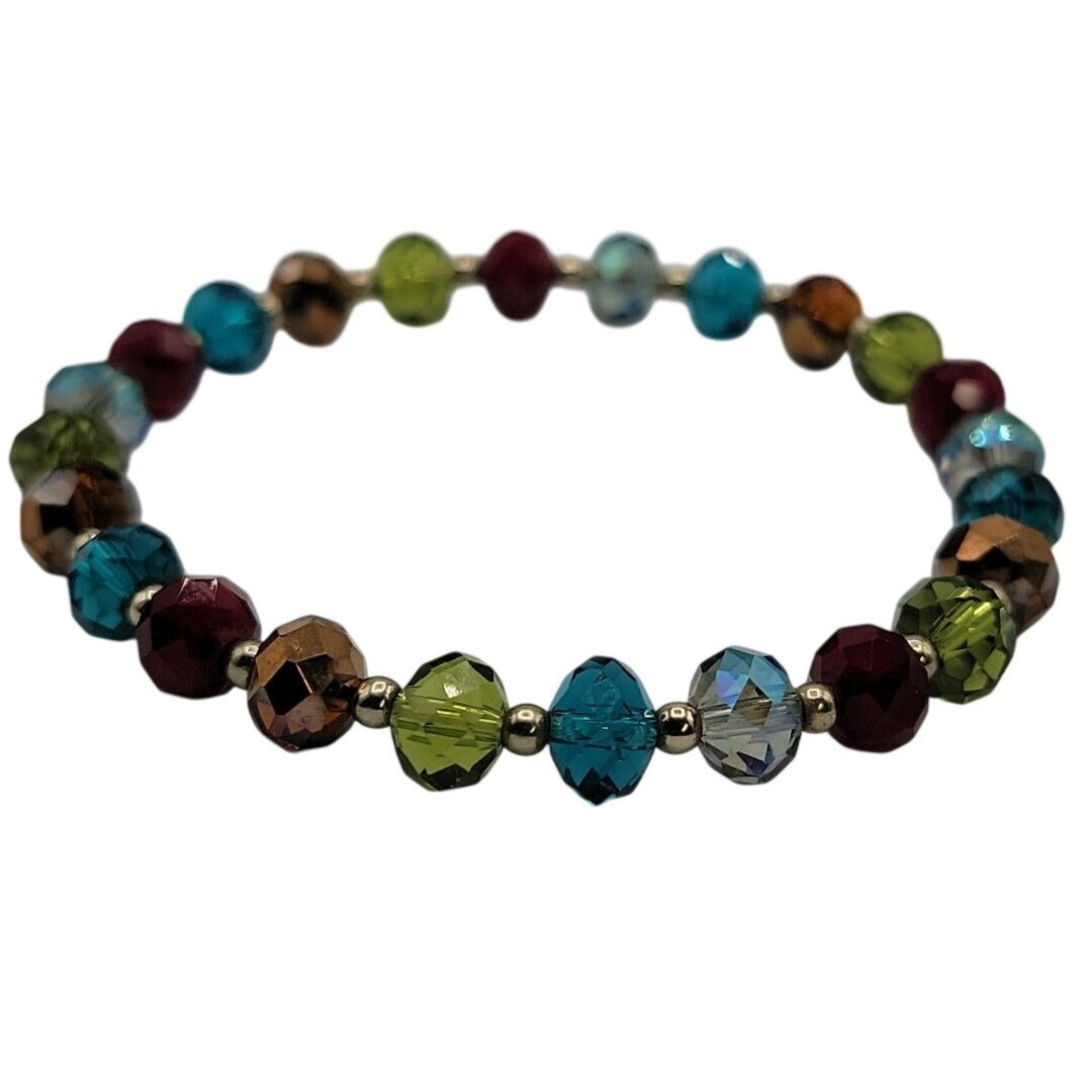 Gorgeous Multi-Colored Faceted Glass Bead Bracelet Stunning High Quality Beads