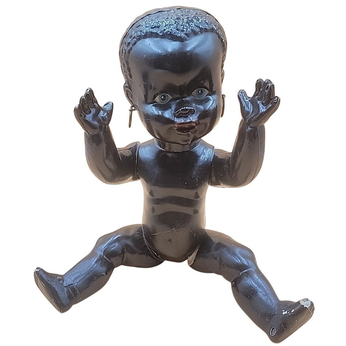 Vintage 1950s Hard Plastic Black Baby Doll 14" Unmarked Rosebud Pedigree Style