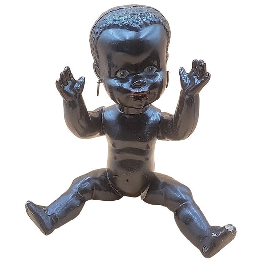Vintage 1950s Hard Plastic Black Baby Doll 14" Unmarked Rosebud Pedigree Style