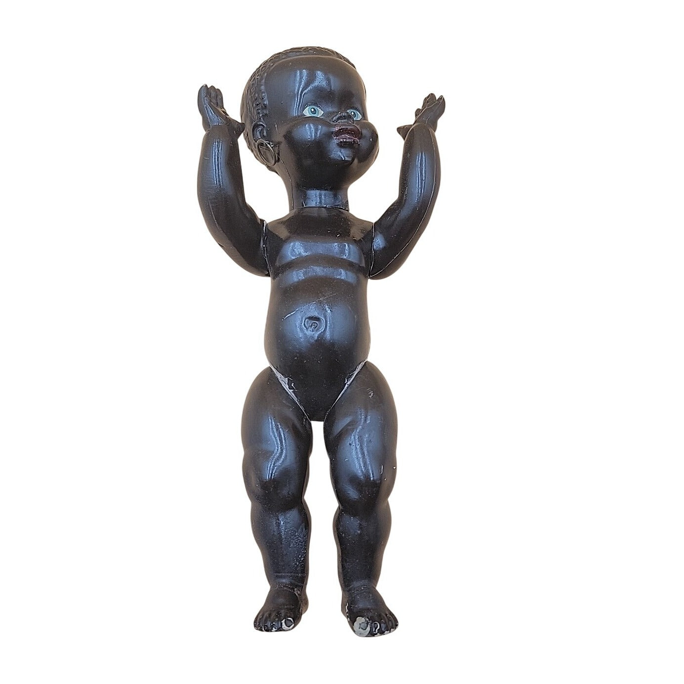 Vintage 1950s Hard Plastic Black Baby Doll 14" Unmarked Rosebud Pedigree Style