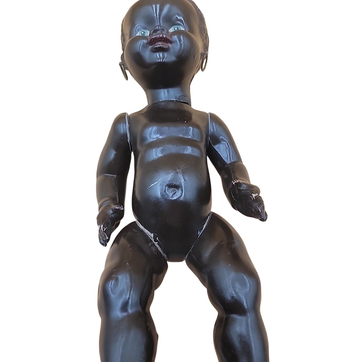 Vintage 1950s Hard Plastic Black Baby Doll 14" Unmarked Rosebud Pedigree Style