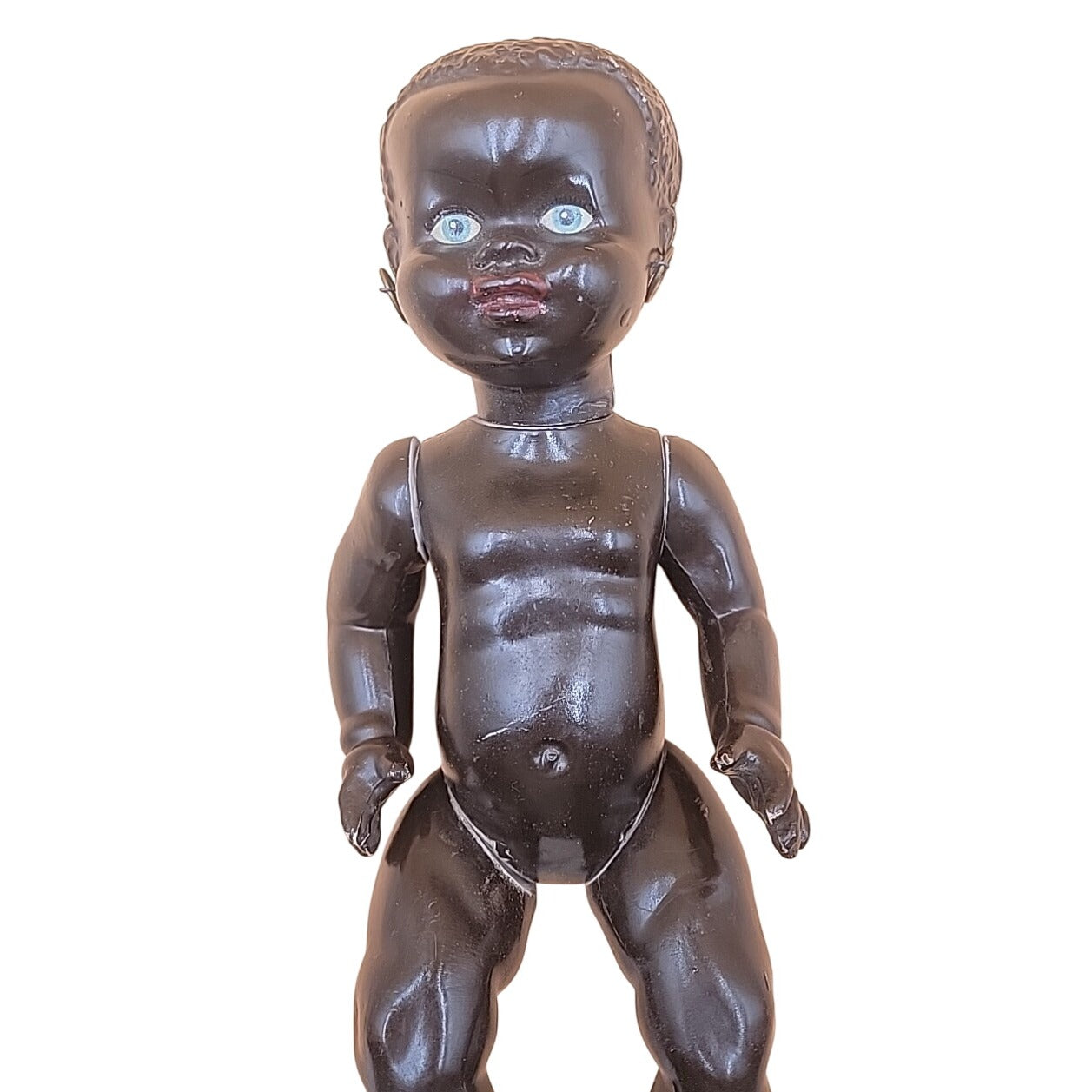 Vintage 1950s Hard Plastic Black Baby Doll 14" Unmarked Rosebud Pedigree Style