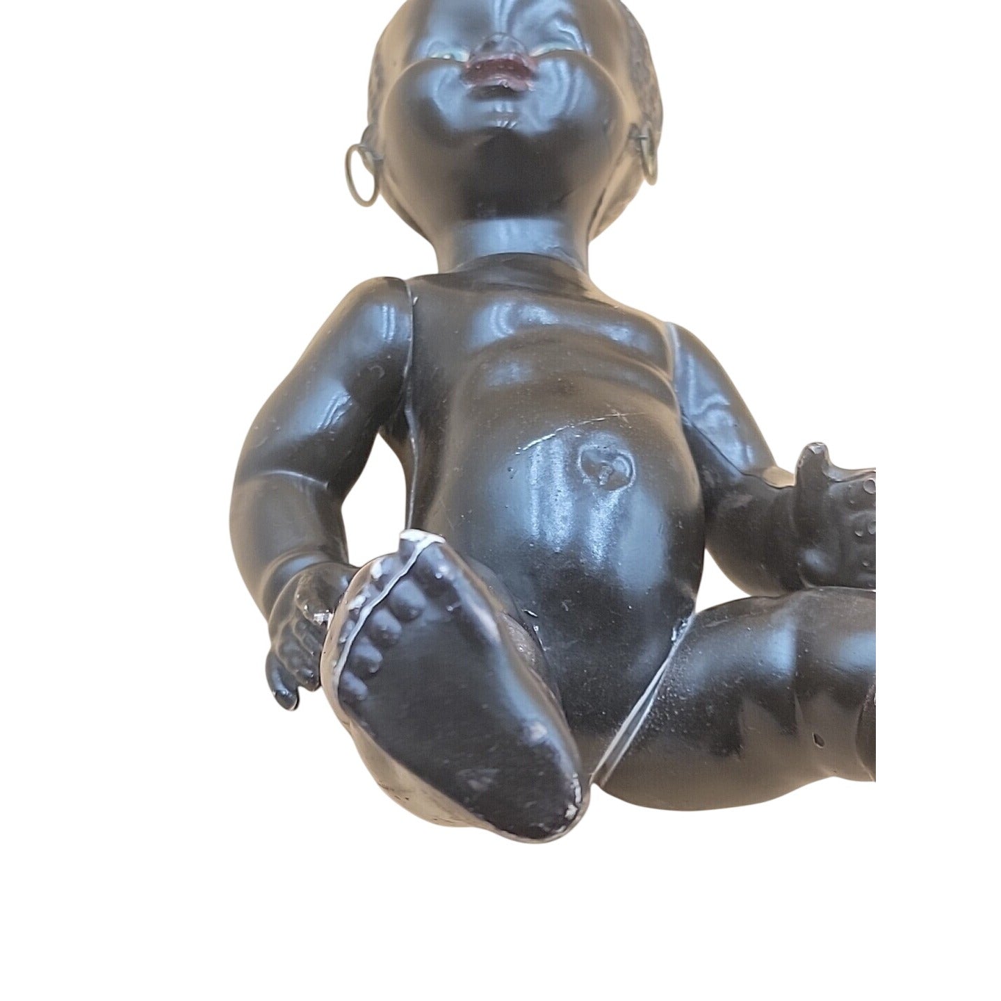 Vintage 1950s Hard Plastic Black Baby Doll 14" Unmarked Rosebud Pedigree Style