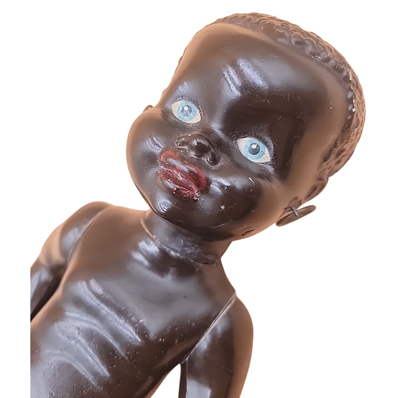 Vintage 1950s Hard Plastic Black Baby Doll 14" Unmarked Rosebud Pedigree Style
