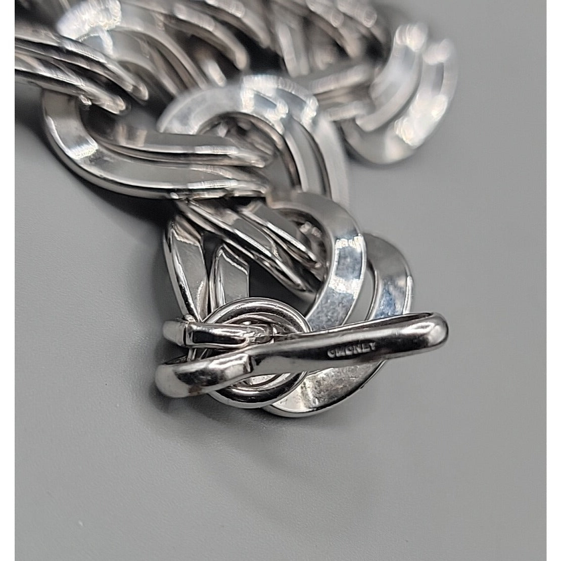 Signed Monet Double Link Curb Chain Necklace Silver Tone 19.5”-21” .77" Thick