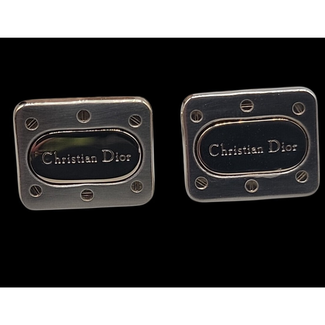 Vintage Christian Dior Cufflinks Two-Tone Gold Black Lacquer With Original Box