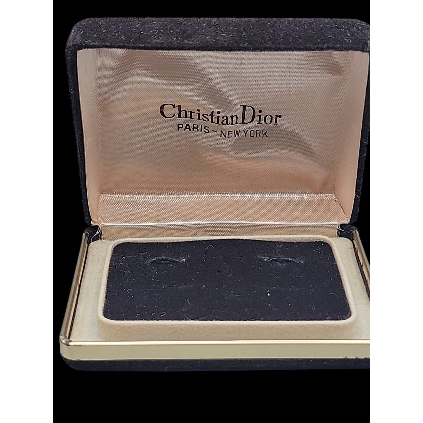 Vintage Christian Dior Cufflinks Two-Tone Gold Black Lacquer With Original Box