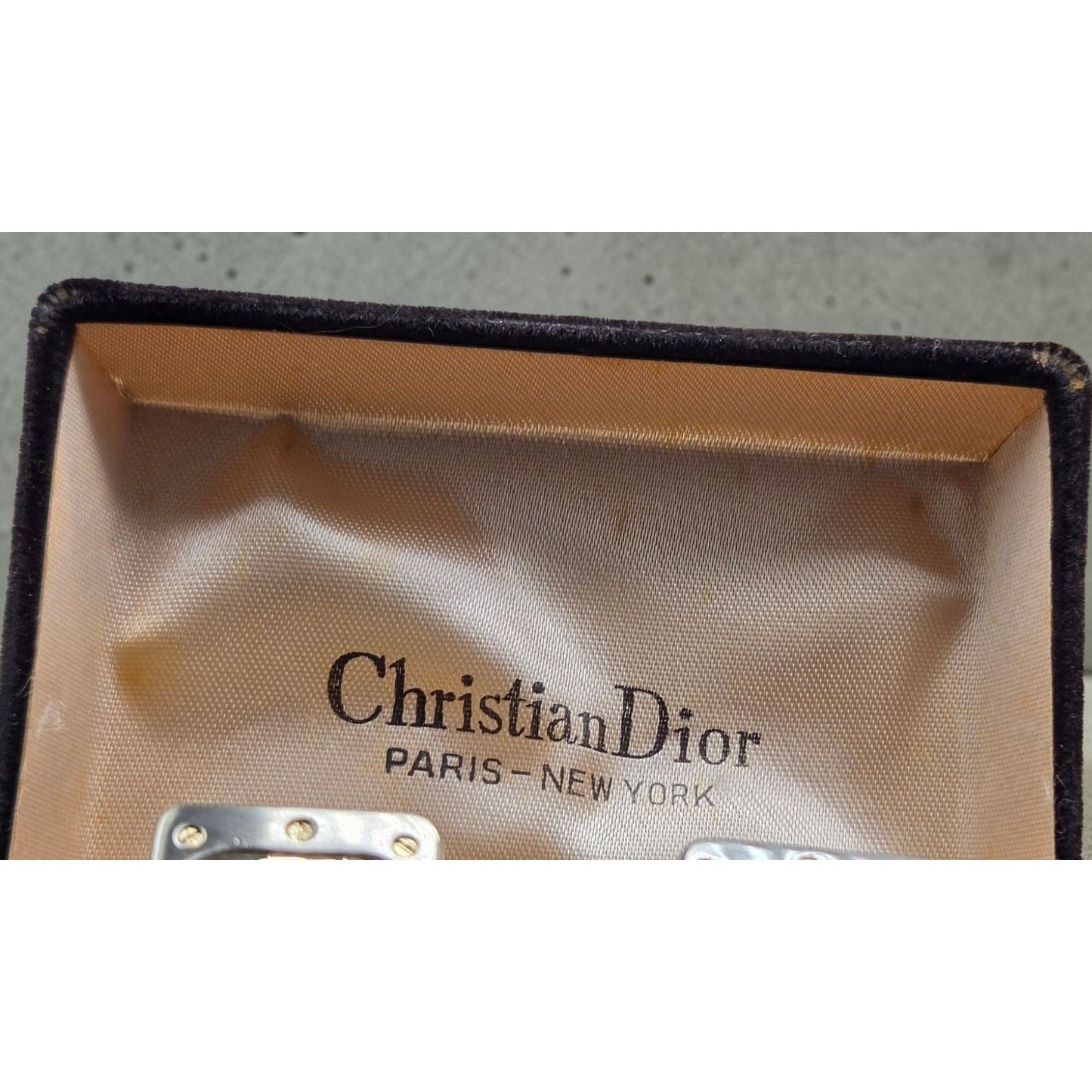 Vintage Christian Dior Cufflinks Two-Tone Gold Black Lacquer With Original Box