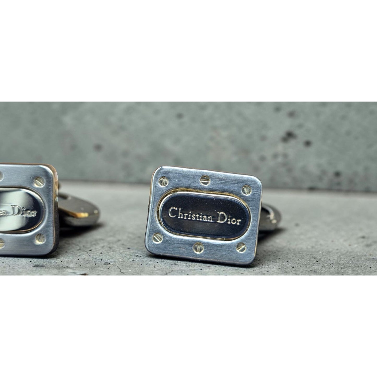 Vintage Christian Dior Cufflinks Two-Tone Gold Black Lacquer With Original Box