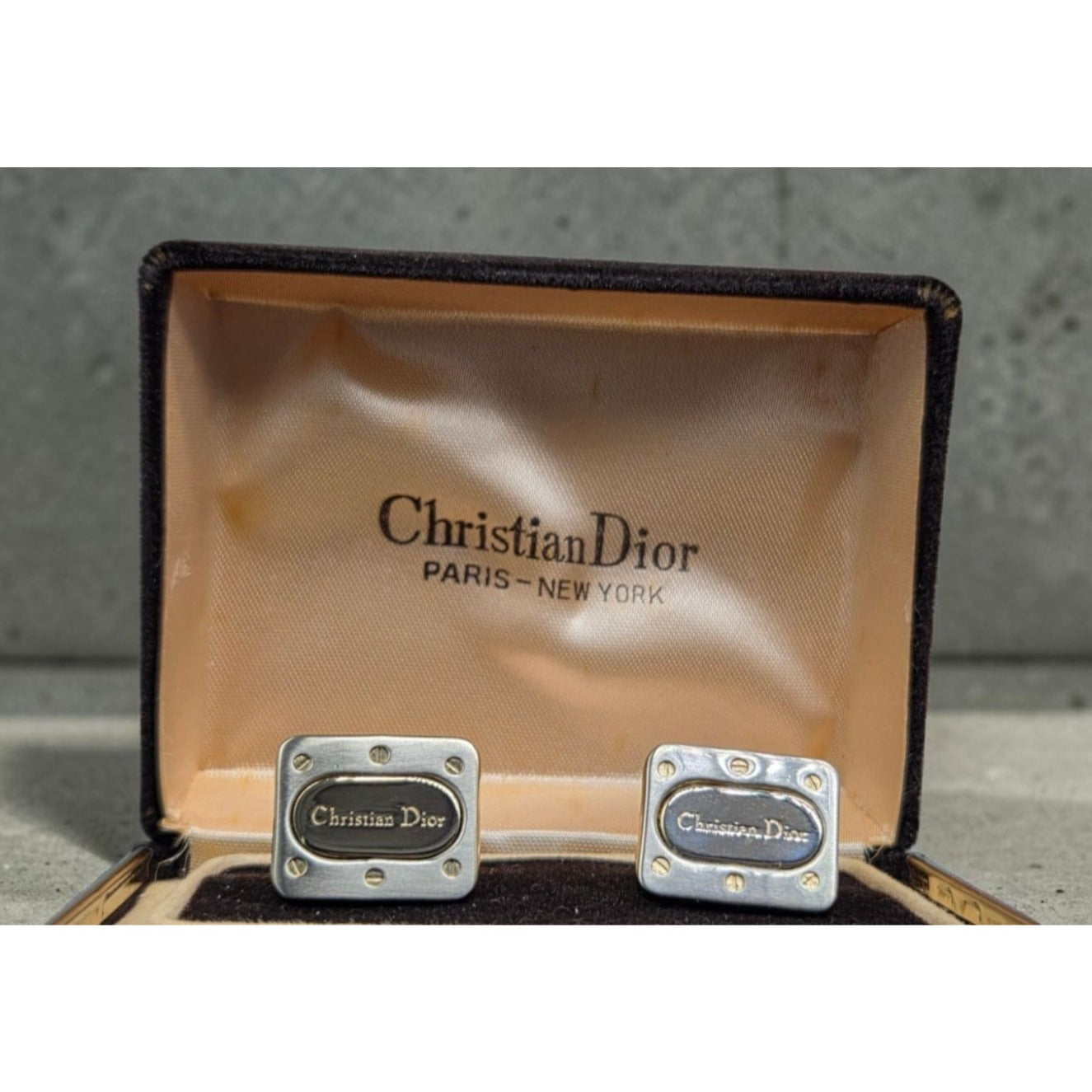 Vintage Christian Dior Cufflinks Two-Tone Gold Black Lacquer With Original Box