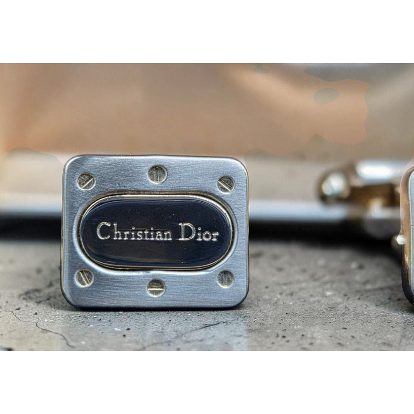Vintage Christian Dior Cufflinks Two-Tone Gold Black Lacquer With Original Box