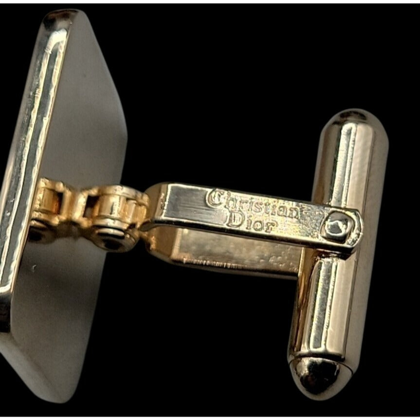Vintage Christian Dior Cufflinks Two-Tone Gold Black Lacquer With Original Box