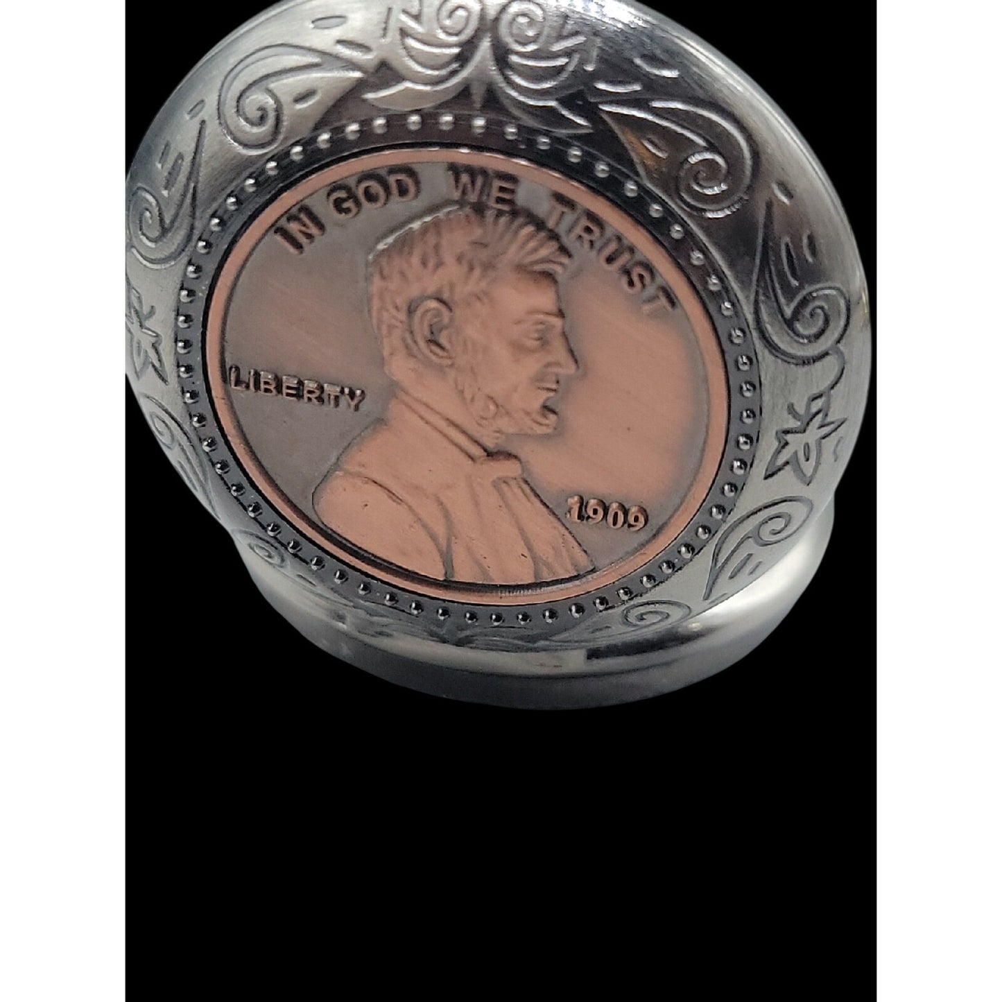 Vintage Abraham Lincoln American Pocket Watch 13" Fob Silver Tone Penny Design