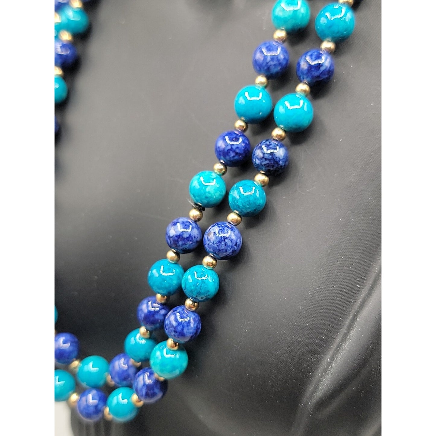 Lapis Lazuli Turquoise Bead Necklace 32" Multi-Blue Hue Smooth Round Gemstones