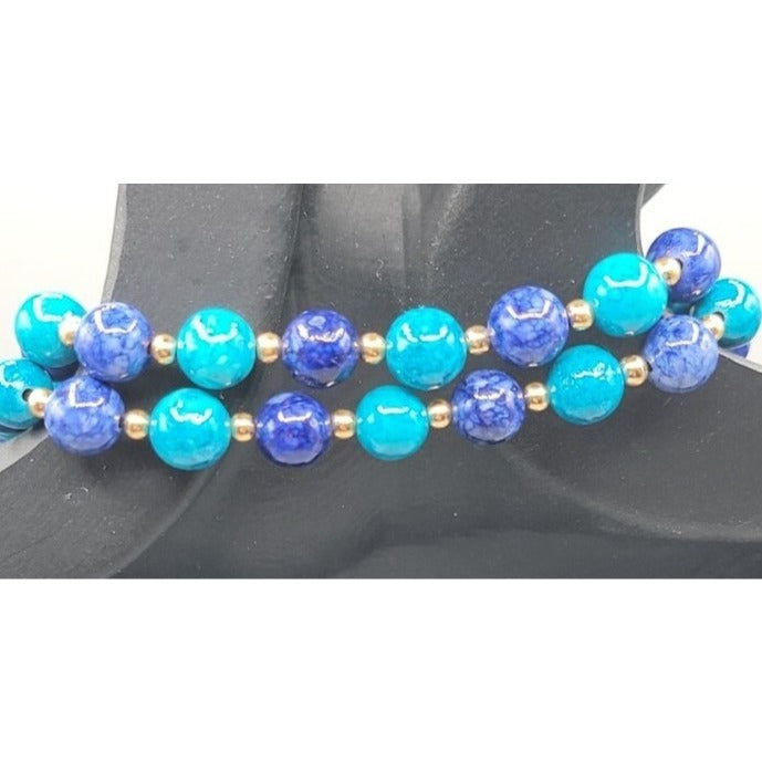 Lapis Lazuli Turquoise Bead Necklace 32" Multi-Blue Hue Smooth Round Gemstones