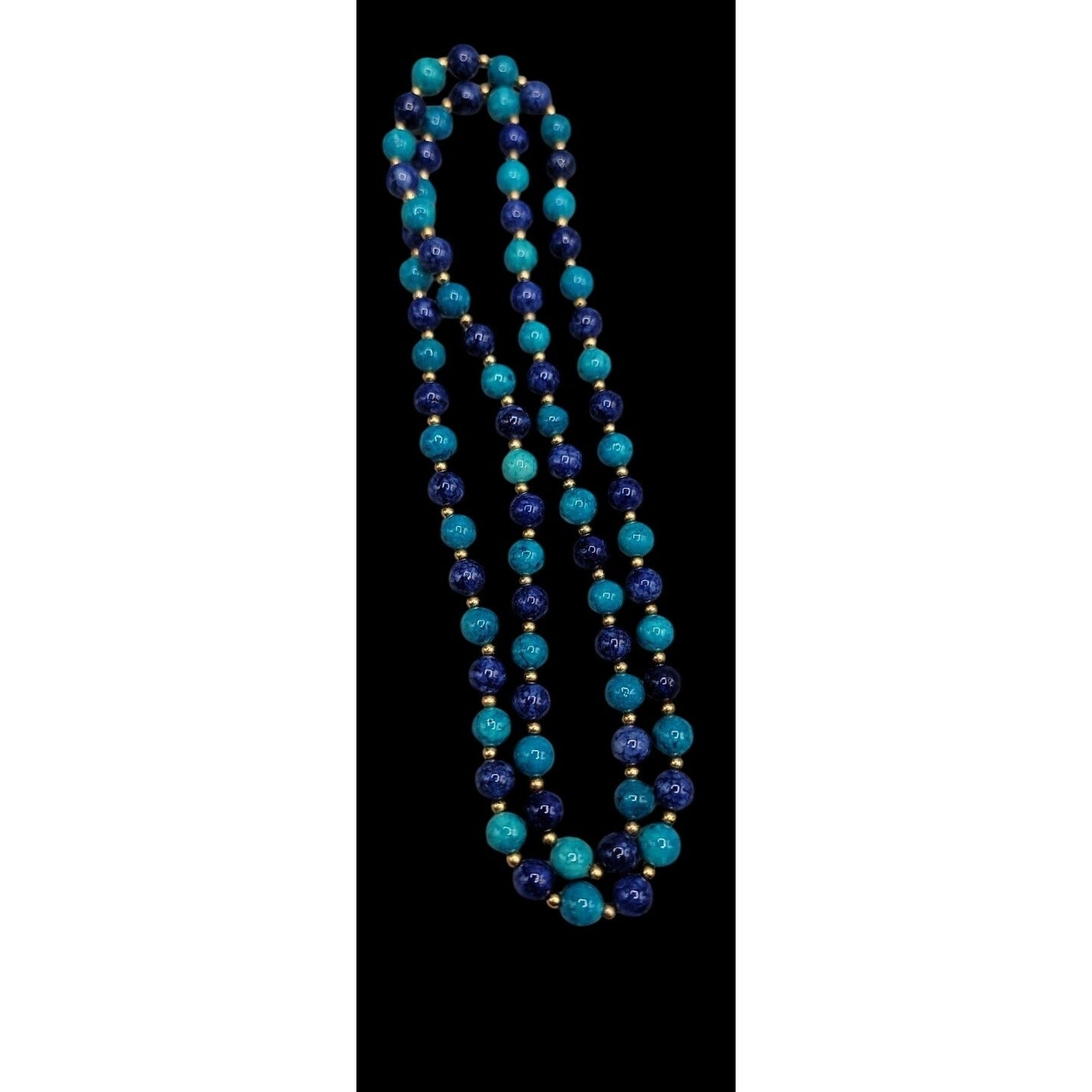 Lapis Lazuli Turquoise Bead Necklace 32" Multi-Blue Hue Smooth Round Gemstones