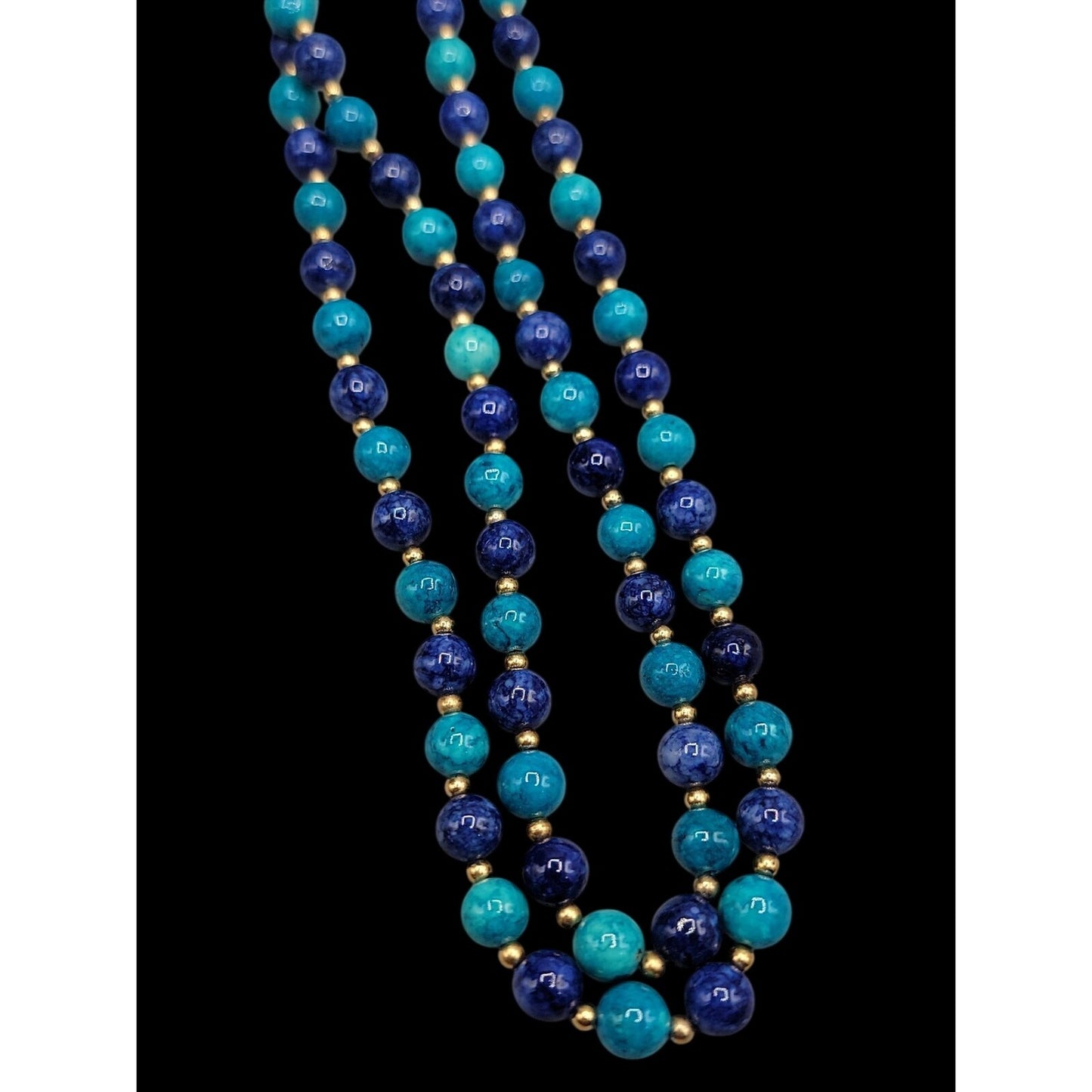 Lapis Lazuli Turquoise Bead Necklace 32" Multi-Blue Hue Smooth Round Gemstones