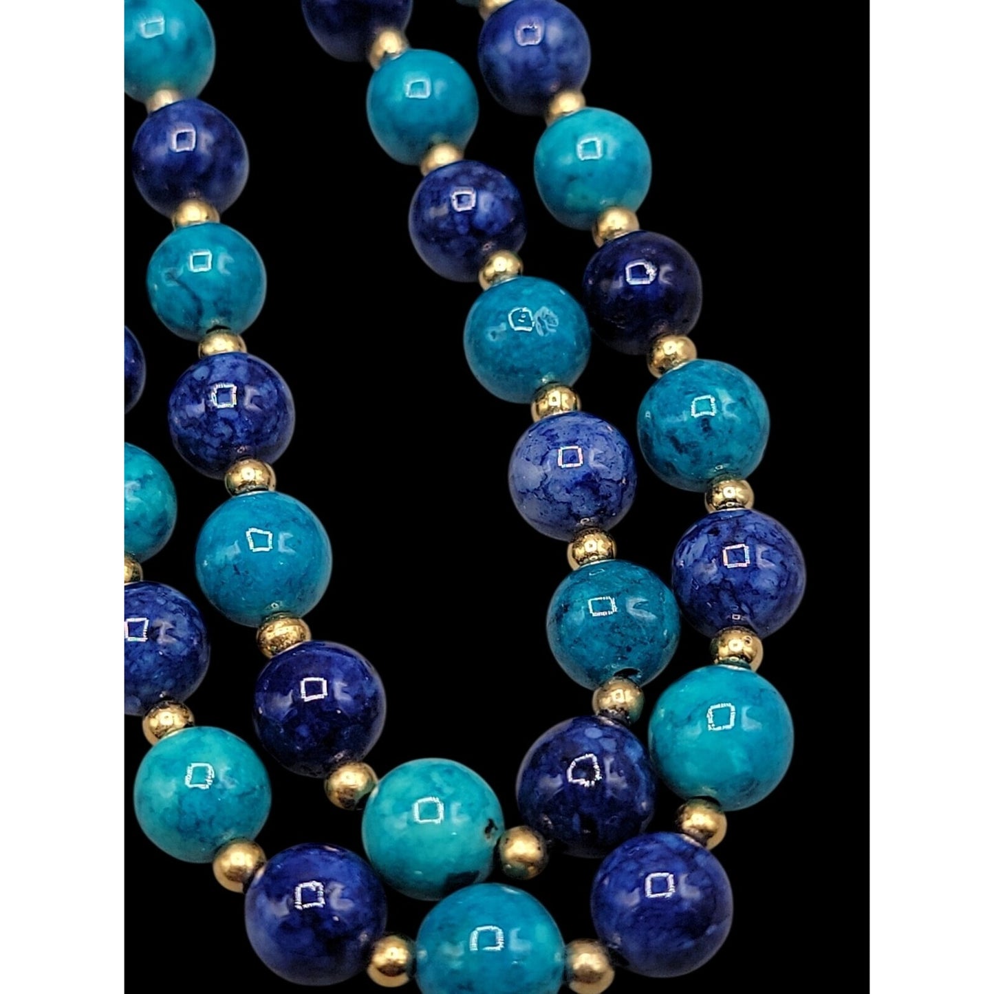 Lapis Lazuli Turquoise Bead Necklace 32" Multi-Blue Hue Smooth Round Gemstones
