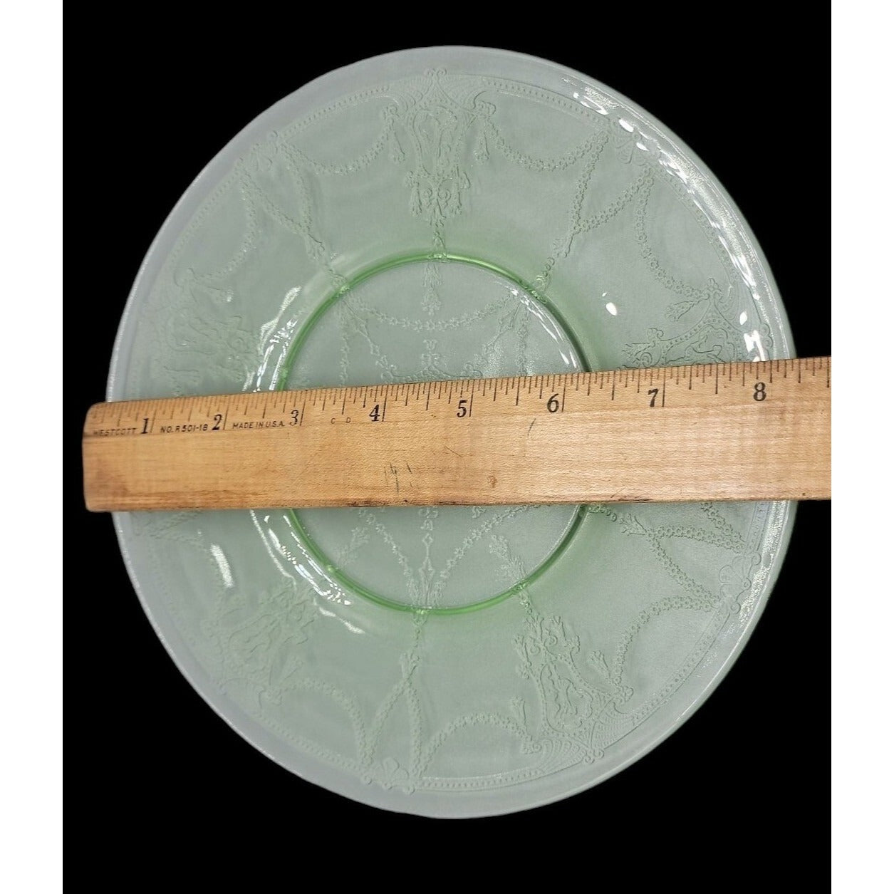 Vtg Anchor Hocking Uranium Luncheon Plate Cameo Ballerina Green Depression Glass