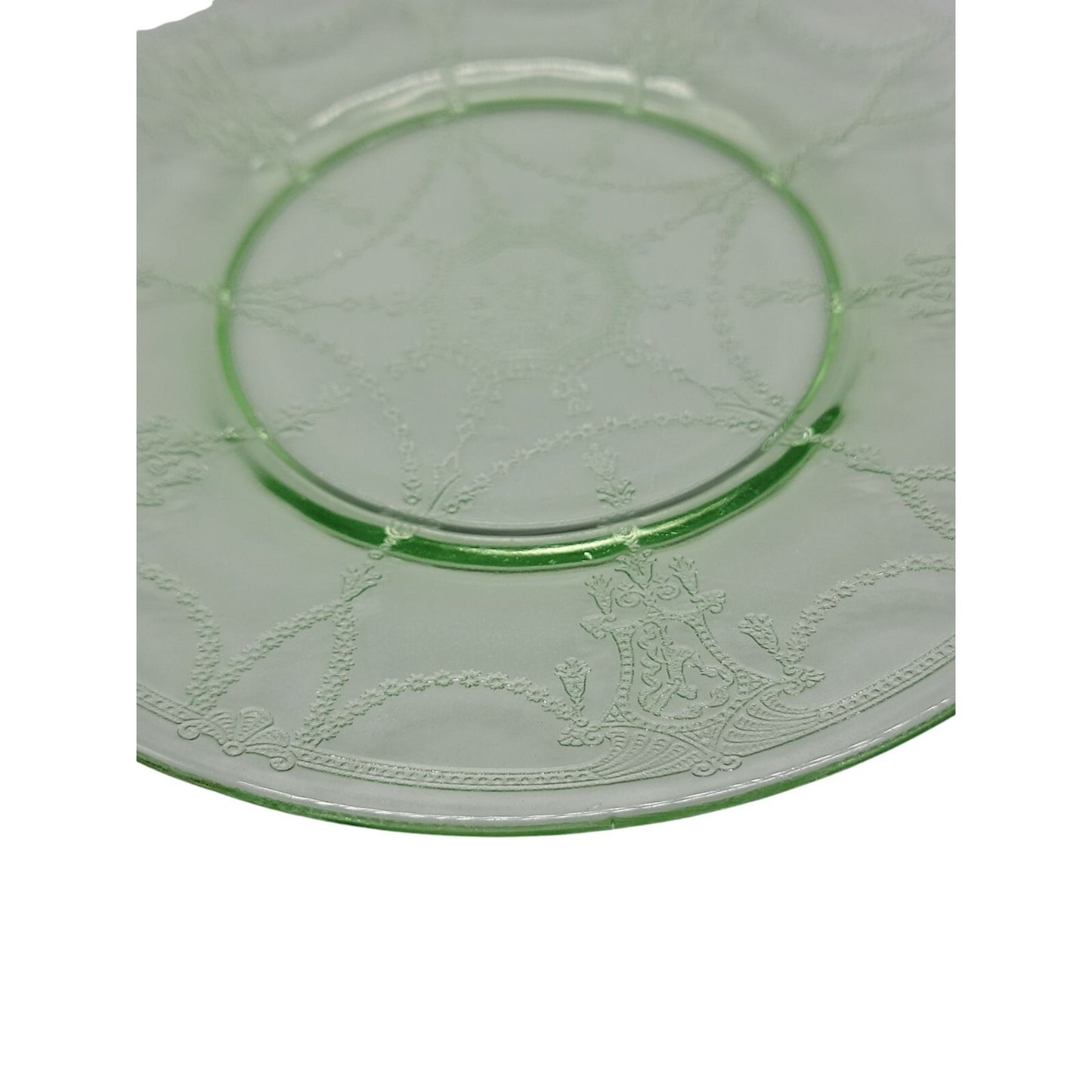 Vtg Anchor Hocking Uranium Luncheon Plate Cameo Ballerina Green Depression Glass