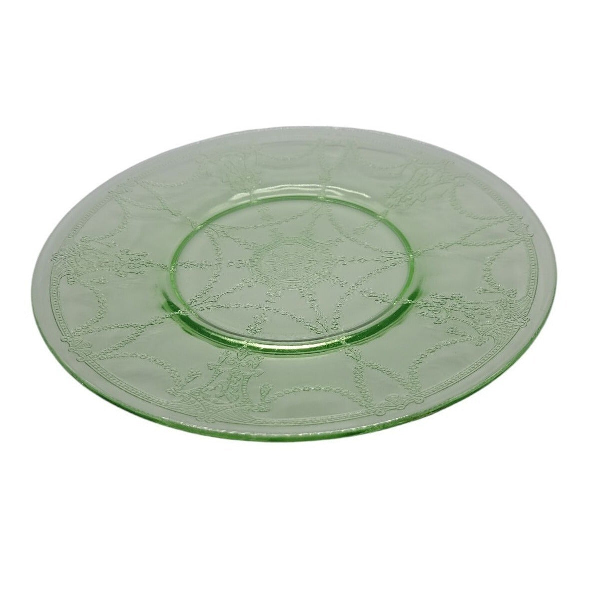Vtg Anchor Hocking Uranium Luncheon Plate Cameo Ballerina Green Depression Glass