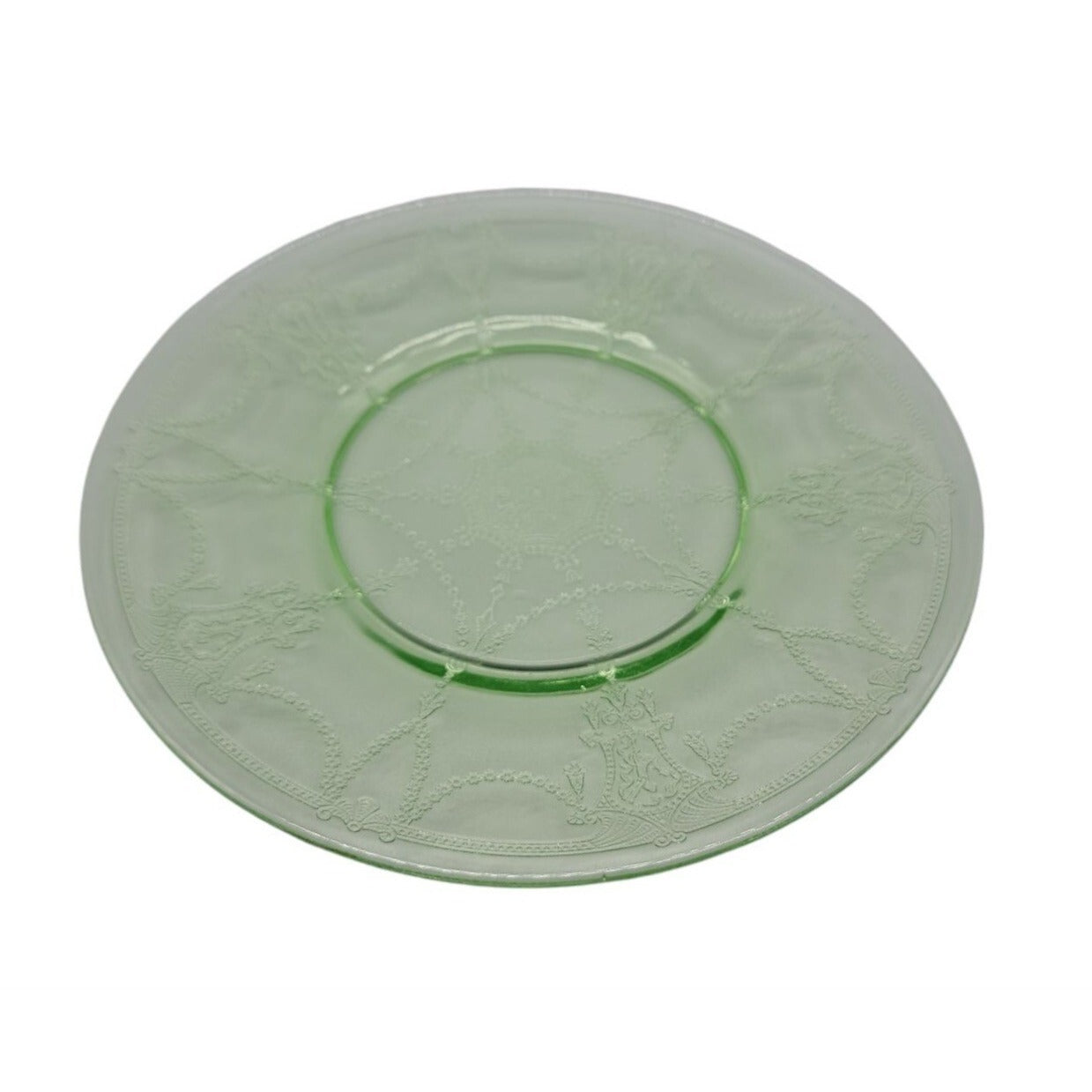 Vtg Anchor Hocking Uranium Luncheon Plate Cameo Ballerina Green Depression Glass