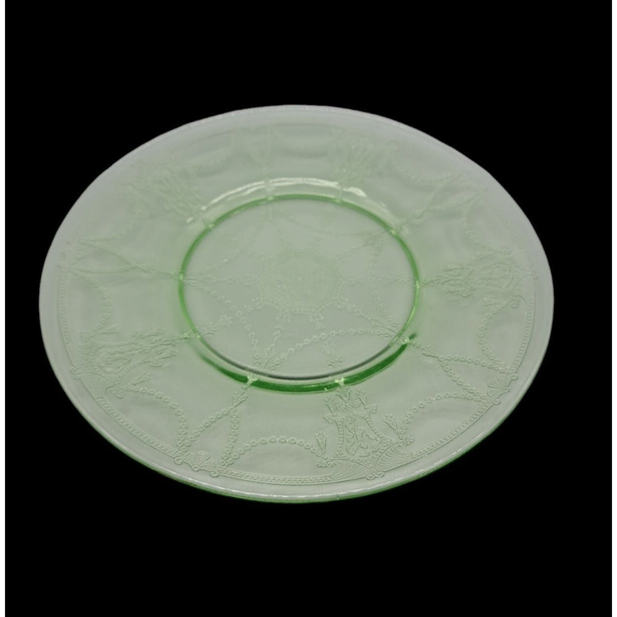 Vtg Anchor Hocking Uranium Luncheon Plate Cameo Ballerina Green Depression Glass