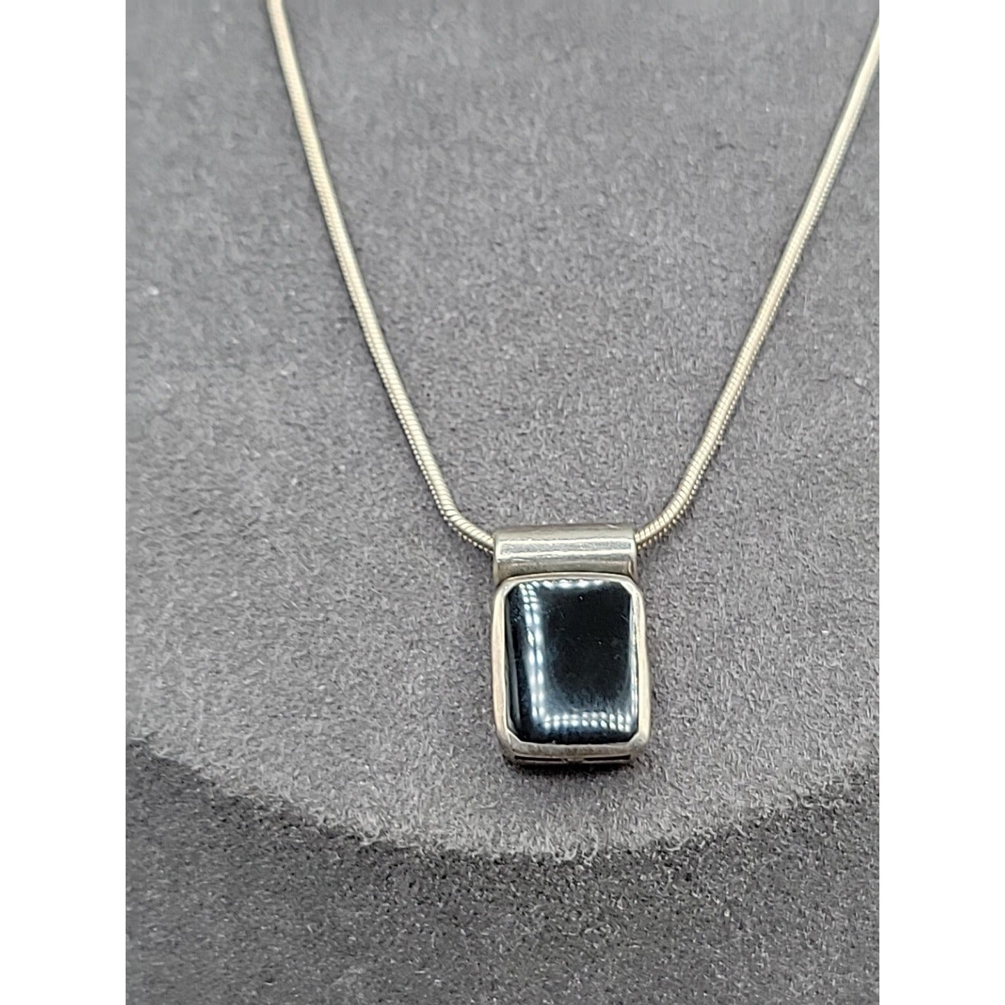 Sterling Silver Inlaid Onyx Box Pendant Necklace 925 Italy 18" Chain Vintage