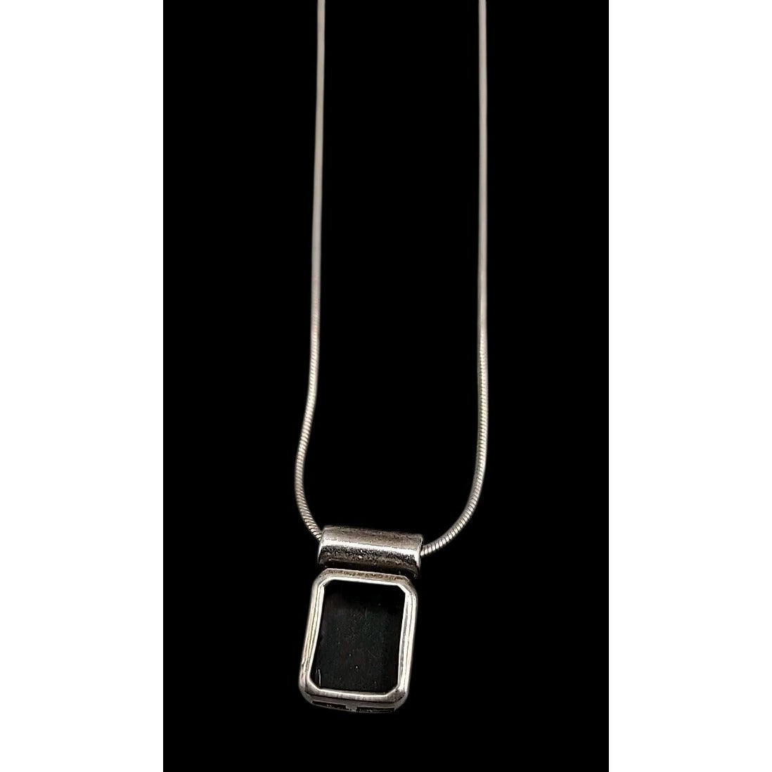 Sterling Silver Inlaid Onyx Box Pendant Necklace 925 Italy 18" Chain Vintage