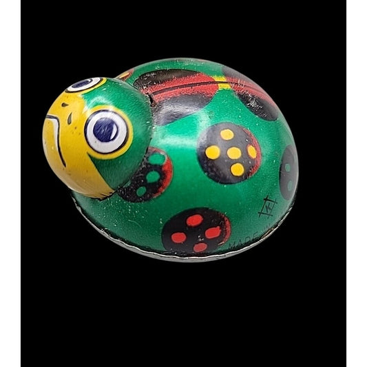 Vintage Lady Bug Friction Toy Tin Metal Litho  K JAPAN Beetle Green Yellow Black