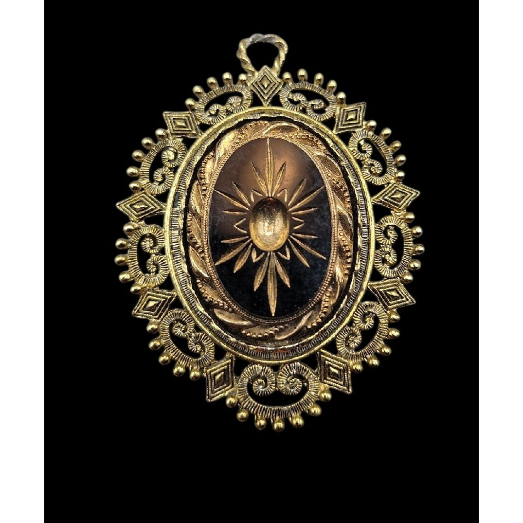 Vintage Victorian Revival Starburst Pendant Dramatic Mourning Celestial Style