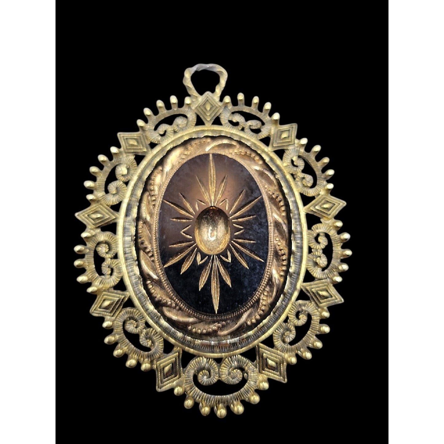 Vintage Victorian Revival Starburst Pendant Dramatic Mourning Celestial Style