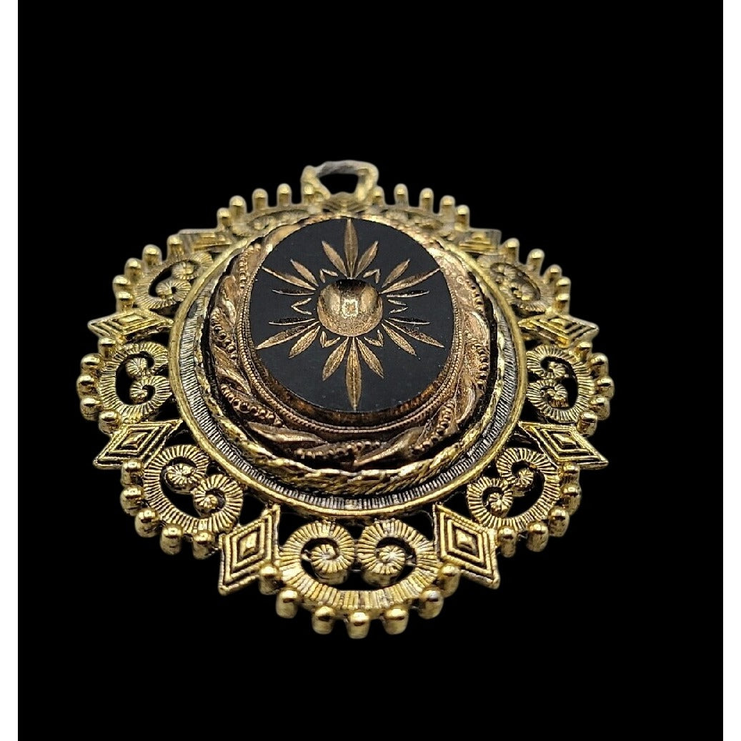 Vintage Victorian Revival Starburst Pendant Dramatic Mourning Celestial Style