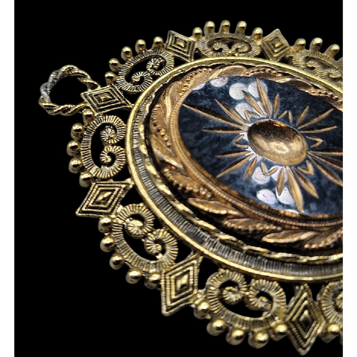 Vintage Victorian Revival Starburst Pendant Dramatic Mourning Celestial Style