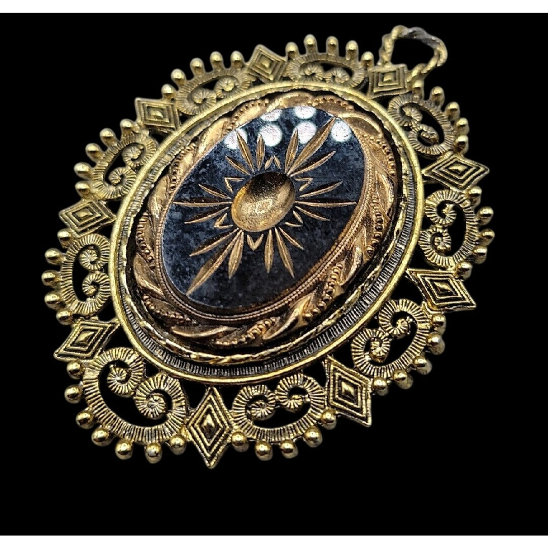 Vintage Victorian Revival Starburst Pendant Dramatic Mourning Celestial Style
