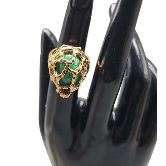 Crown Trifari Caged Faux Gem Ring Rare Find Gold Plated SZ 6 Vintage Changeable