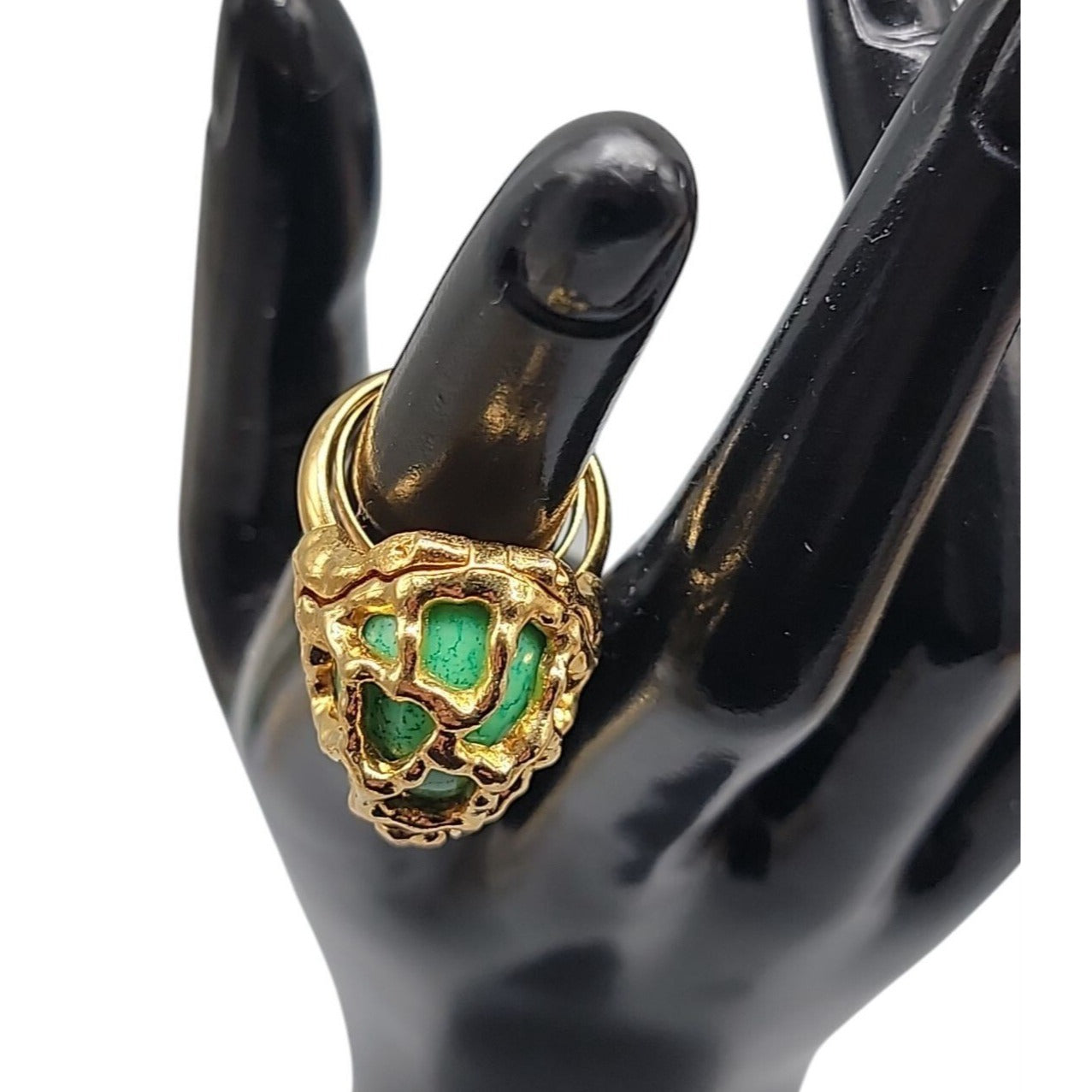 Crown Trifari Caged Faux Gem Ring Rare Find Gold Plated SZ 6 Vintage Changeable